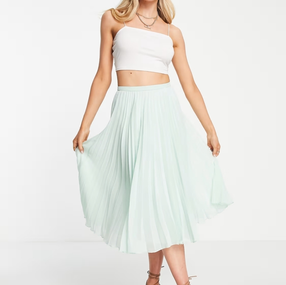 ASOS DESIGN pleated midi skirt in sage green